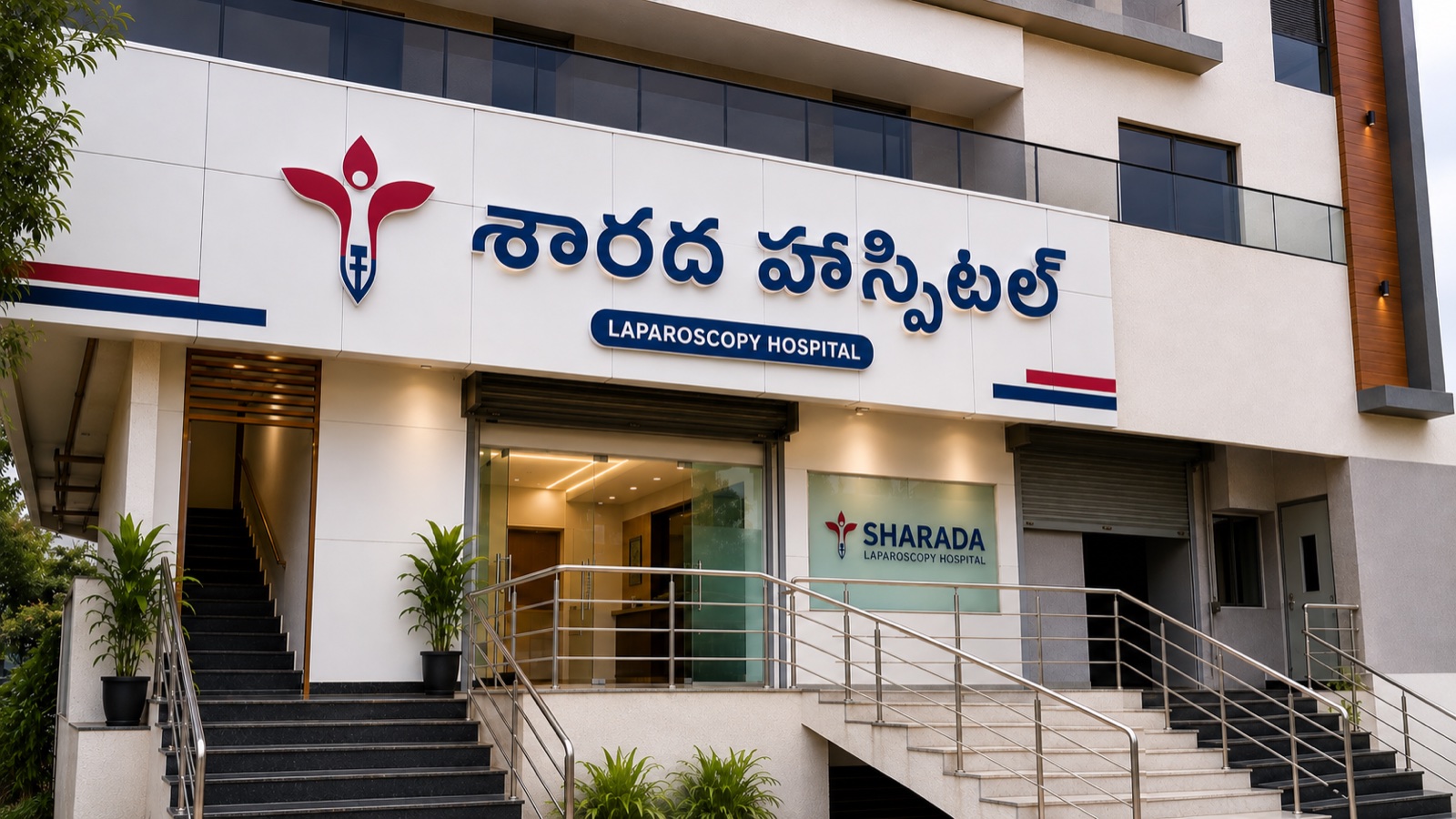 Sharada Laparoscopy Hospital front entrance in Narsipatnam